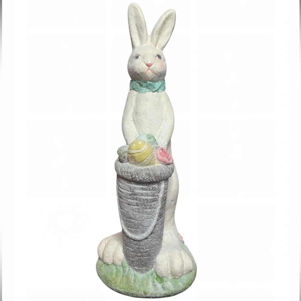 Vintage Rabbit Spring Easter Egg Basket Figurine Pier 1 White Pink Gray Blue
